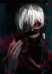  black_background black_clothes black_nails ghoul highres kaneki_ken mask nail_polish open_eyes red_eyes short_hair sliklll tokyo_ghoul white_hair 