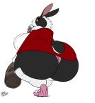  bag big_breasts big_butt breasts business_suit butt clothing dewlap drinking fast_food female footwear high_heels huge_breasts huge_butt hyper hyper_butt lagomorph leggings legwear looking_back mammal miniskirt rabbit riis shoes skirt suit underwear 