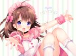  apron blush braids brown_hair headdress kneehighs loli long_hair maid original piyodera_mucha purple_eyes waifu2x watermark wristwear 