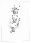  anthro fur greyscale hair hi_res hyena kkinu line_art mammal monochrome nude pencil_(artwork) raised_tail simple_background sitting solo traditional_media_(artwork) uwu white_background 