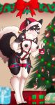  anthro bondage_gear breasts canine christmas christmas_tree female hat hiddenwolf holidays looking_at_viewer mammal mistletoe nipples plant santa_hat solo standing tree wide_hips 