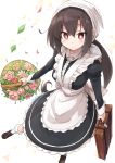  bandana brown_eyes brown_hair commentary_request dress flower frills highres holding_object long_hair looking_at_viewer maid original red_eyes senhappyaku smile solo victorian_maid 