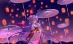  butterfly chinese_clothes fan headdress long_hair night orange_eyes purple_hair sky stars tagme_(artist) umbrella vocaloid vocaloid_china xingchen 