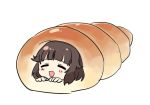  :d =_= ahoge bang_dream! bangs bd_ayknn blush brown_hair chocolate_cornet closed_eyes food hands in_food open_mouth short_hair simple_background smile solo ushigome_rimi white_background 