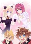  2girls animal_ears bare_shoulders blonde_hair blue_eyes breasts cat_ears kingdom_hearts kingdom_hearts_i kingdom_hearts_ii looking_at_viewer medium_hair multiple_girls namine rabbit_ears red_hair roxas sora_(kingdom_hearts) 