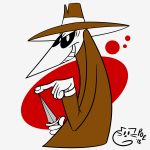  2018 5_fingers black_sclera dagger half-length_portrait hat holding_knife holding_object holding_weapon humanoid looking_at_viewer male melee_weapon nails not_furry poethewondercat portrait simple_background smile solo spy_vs_spy teeth weapon white_background white_eyes 