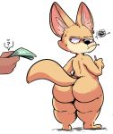  &lt;3 2018 ? ambiguous_gender anthro big_butt brown_fur butt canid canine cigarette disney duo elchilenito fennec finnick fox fur hi_res male mammal money nude obese overweight rear_view red_eyes simple_background solo_focus speech_bubble standing thick_thighs white_background zootopia 