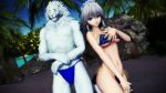  3d_(artwork) anthro blue_eyes breasts digital_media_(artwork) eyewear felid female grey_hair hair human kemono lion looking_at_viewer male malicekira mammal monocle muscular muscular_male nipples open_mouth pantherine sakuya_izayoi snow_(tas) tokyo_afterschool_summoners touhou video_games 