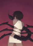  1girl bare_shoulders black_hair dark_skin female from_behind gradient gradient_background harusame10000 looking_back monster_girl original scorpion_girl scorpion_tail short_hair solo tail 