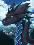  appendage black_scales blue_frills blue_scales dragon frill glowing iridiu male mountain scales tree trioza 