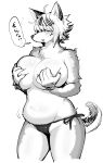  2017 ahoge anthro big_breasts blush breasts canid canine canis clothed clothing covering covering_breasts dialogue elf-san_wa_yaserarenai. embarrassed female fur hair hair_over_eyes hi_res holding_breast japanese_text kemono mammal monochrome open_mouth panties raika_(elf-san_wa_yaserarenai.) side-tie_panties simple_background sketch slightly_chubby solo synecdoche text topless translation_request underwear voluptuous white_background wolf 