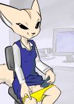  2018 aggressive_retsuko anthro black_eyes canid canine cellphone chair clothed clothing female fennec fenneko flashing fox humanoid_hands mammal naughty_face nontoxo office office_chair panties panties_down partially_clothed phone portrait presenting presenting_pussy pussy sanrio sexting shirt sitting skirt solo three-quarter_portrait underwear unprofessional_behavior 