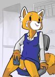  2018 aggressive_retsuko ailurid anthro black_eyes blush breasts cellphone chair clothed clothing female front_view mammal nontoxo office_chair open_mouth open_smile panties phone portrait red_panda retsuko sanrio sexting shirt sitting skirt smile solo three-quarter_portrait underwear unprofessional_behavior upskirt 