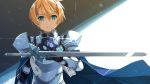  all_male aqua_eyes armor blonde_hair cape eugeo gloves male shikei short_hair sword sword_art_online sword_art_online_alicization weapon 