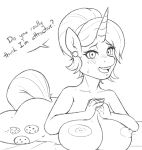  anthro banbanji big_breasts blush breasts cookie_crumbles_(mlp) dialogue equid female friendship_is_magic hi_res horn mammal mature_female my_little_pony nipples nude sweat unicorn 