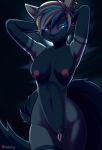  akazulla anthro breasts felid feline female glowing glowing_eyes hands_behind_head looking_at_viewer mammal nipples pussy solo wide_hips 