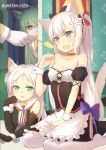  3girls :3 akashi_(azur_lane) american_flag american_flag_print animal_ears apron azur_lane bangs black_bow black_dress black_gloves blue_eyes bow cat_ears cat_girl cat_hair_ornament cat_tail cat_teaser choker commander_(azur_lane) dress elbow_gloves fingerless_gloves flag_print frilled_apron frills gloves green_eyes green_hair hair_bow hair_ornament hammann_(azur_lane) hankon long_hair multiple_girls puffy_short_sleeves puffy_sleeves red_choker remodel_(azur_lane) sailor_collar short_sleeves silver_hair sims_(azur_lane) strapless strapless_dress tail thighhighs waist_apron white_apron white_dress white_hair wrist_cuffs yellow_eyes 