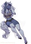  2019 anthro breasts clothed clothing digital_media_(artwork) equid equine female grey_hair hair hi_res hooves horse mammal midriff navel simple_background solo vexstacy vexstacyart white_background 