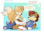  blush canid canine diaper diaper_change fox kircai mammal miles_prower partial_nudity sally_acorn sonic_(series) 