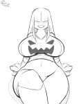  2019 belly big_breasts big_thighs blush breasts clothing digital_media_(artwork) female hair hi_res humanoid looking_at_viewer mammal not_furry pussy quin-nsfw scarlet_(quin-nsfw) simple_background sketch solo unknown_species video_games wide_hips 