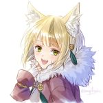  1girl animal_ears blonde_hair brown_hair fingerless_gloves fire_emblem fire_emblem_if fox_ears fur_trim gloves hair_ornament hanasaki_komugi kinu_(fire_emblem_if) multicolored_hair nintendo open_mouth short_hair simple_background solo streaked_hair white_background white_gloves yellow_eyes 