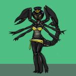  2016 2_toes 3_fingers 4_legs 6_arms abdomen anthro arachnid arthropod barefoot biped black_abdomen black_exoskeleton black_eyes black_hair bra breasts claws clothed clothing colored_sketch crown digital_drawing_(artwork) digital_media_(artwork) emperor emperor_scorpion exoskeleton eyelashes eyeshadow female front_view full-length_portrait green_background hair hair_accessory hair_bun lipstick lonelyworld long_abdomen makeup mandibles medium_breasts midriff multi_eye multicolored_exoskeleton non-mammal_breasts open_mouth open_smile panties pincers portrait pseudo_pupils royalty scorpion scorpion_tail scorpionid sharp_teeth short_hair simple_background skimpy smile solo spread_arms standing stinger teeth toes two_tone_abdomen two_tone_exoskeleton underwear white_abdomen white_exoskeleton yellow_bottomwear yellow_clothing yellow_eyeshadow yellow_lipstick yellow_topwear 
