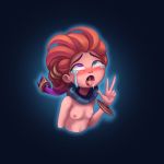  1girl ahegao bracelet braid casemon flat_chest gradient_hair heart heart-shaped_pupils heterochromia highres jewelry league_of_legends multicolored_hair nipples rolling_eyes suggestive_liquid symbol-shaped_pupils tears tongue tongue_out w zoe_(league_of_legends) 