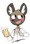  2018 alcohol anthro beer beverage clothing drunk elchilenito haida hyaenid male mammal shirt simple_background spotted_hyena undressing white_background 