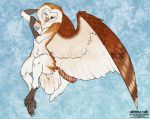  2019 alishka amber_eyes anthro avian beak bird digital_media_(artwork) feathered_wings feathers female navel no_sclera owl simple_background solo wings 