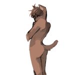  anthro blush brown_fur butt digital_media_(artwork) felid feline fur hair male mammal nude short_tail shy skala solo 