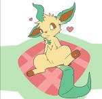  &lt;3 :3 anus bedding blanket blush brown_eyes brown_fur chibi_(c1-11131) digital_media_(artwork) eeveelution fan_character female fur grass hi_res leaf leafeon nintendo pawpads pok&eacute;mon pok&eacute;mon_(species) presenting_crotch pussy simple_background solo spread_legs spreading tan_fur video_games weblure white_background 