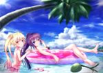  2girls bicolored_eyes bikini konohana_lucia long_hair nakatsu_shizuru rewrite swimsuit tagame_(tagamecat) topless twintails water 
