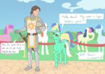  2017 anon arareroll armor clothing cutie_mark dialogue english_text equid female feral friendship_is_magic group hair horn human lyra_heartstrings_(mlp) male mammal melee_weapon multicolored_hair my_little_pony outside sword text two_tone_hair unicorn weapon 