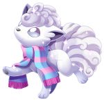  alolan_form alolan_vulpix alternate_color closed_mouth commentary commission creature creatures_(company) english_commentary full_body game_freak gen_1_pokemon highres looking_up nintendo no_humans pokemon pokemon_(creature) samantha_j_stroh scarf shiny_pokemon smile solo striped striped_scarf transparent_background vulpix 