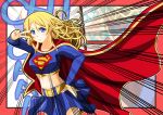  1girl ayase_eli cape cosplay costume dc_comics english_text horosho jou_(circlemay) long_hair love_live! love_live!_school_idol_project skirt sound_effects stomach supergirl supergirl_(cosplay) superhero v_over_eye 