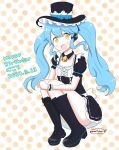  1girl alternate_costume aqua_hair boots enmaided happyfansite highres maid maruchi_nikoro station_memories twintails yellow_eyes 