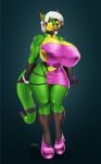  anthro big_breasts breasts canid canine choker clothing curvaceous female footwear fox hi_res high_heels huge_breasts hybrid jin_(jindragowolf) jindragowolf looking_at_viewer makeup mammal nipple_outline scalie shoes smile solo standing thick_thighs voluptuous wide_hips 