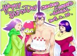  1boy 2girls brother_and_sister cake charlotte_cracker charlotte_custard food multiple_girls one_piece purple_hair siblings smile 