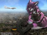  aircraft airplane anthro canid canine city clothed clothing crush female fox fur hair heavygusttaf helicopter macro mammal pink_fur selene_leni 