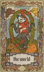  ambiguous_gender anthro avian badger bird black_fur border bovid bovine brown_fur canid canine canis card cattle claws cloud felid fortune_telling fur horn lion mammal musorok mustelid musteline open_mouth orange_fur outside pantherine sky tarot tarot_card text tongue tongue_out wolf 