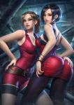  ada_wong ass ass_grab claire_redfield cleavage dress nudtawut_thongmai pantyhose resident_evil resident_evil_2 