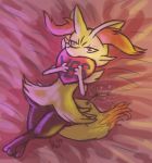  &lt;3 anthro braixen dipstick_tail fluffy fluffy_tail inner_ear_fluff looking_at_viewer lying mignonette multicolored_tail nintendo pillow pok&eacute;mon pok&eacute;mon_(species) solo stick video_games 