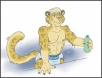  4_fingers bottle diaper felid fur griz_urso leopard looking_up male mammal muscular pantherine raised_tail simple_background smile smirk swim_diaper swimming_pool wet wet_fur 
