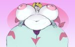  anthro big_breasts big_lips breasts clothed clothing colored_sketch demon hi_res horn huge_breasts hyper hyper_breasts jroy101 lips looking_at_viewer low-angle_view nipples obese obese_female overweight panties solo standing thick_thighs topless underwear 