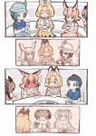  &gt;_&lt; 6+girls :d ^_^ alpaca_suri_(kemono_friends) animal_ear_fluff animal_ears black_hair blonde_hair blush bowl brown_hair caracal_(kemono_friends) caracal_ears closed_eyes comic commentary_request cup eating eurasian_eagle_owl_(kemono_friends) extra_ears eyes_closed food full-face_blush green_hair hat hat_feather head_wings japanese_crested_ibis_(kemono_friends) kaban_(kemono_friends) kemono_friends kyururu_(kemono_friends) memory multicolored_hair multiple_girls northern_white-faced_owl_(kemono_friends) open_mouth orange_hair sepia serval_(kemono_friends) serval_ears short_hair silent_comic smile spoon tanaka_kusao tea teacup 
