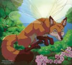  arthropod canid canine dipstick_tail dragonfly feral flower fluffy fluffy_tail flying forest fox fur hybrid insect lcibos lindsay_cibos looking_at_viewer mammal multicolored_tail orange_fur plant quadruped smile tree yellow_eyes 