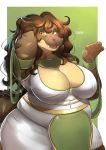  alligator amber_eyes big_breasts breasts cleavage clothed clothing crocodilian dress egyptian female non-mammal_breasts ocaritna overweight overweight_female reptile scalie smile solo wide_hips 