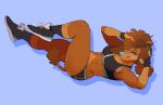  anthro breasts canid canine clothed clothing female footwear hi_res looking_at_viewer mammal megumigoo shoes smile solo sweat thick_thighs wide_hips 