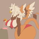  2019 anthro avian beak big_breasts big_butt bird breasts butt clothed clothing feathered_wings feathers female fur gryphon hi_res holding_object huge_breasts huge_butt mammal mostly_nude neck_tuft nintendo pok&eacute;ball pok&eacute;mon sepiruth simple_background solo standing thick_thighs tuft video_games voluptuous wide_hips wings yellow_eyes 