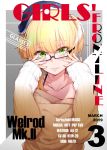  013_(hamsasuke) 1girl bangs bespectacled black-framed_eyewear blonde_hair closed_mouth cover fake_cover girls_frontline glasses green_eyes hands_on_own_face hat highres jpeg_artifacts looking_at_viewer magazine_cover off-shoulder_sweater off_shoulder semi-rimless_eyewear short_hair sleeves_past_wrists solo sweater under-rim_eyewear upper_body welrod_mk2_(girls_frontline) white_sweater 